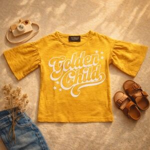 Tiny Whales Golden Child Bell Sleeve Tee NWT Size 5 | Made in USA Cotton